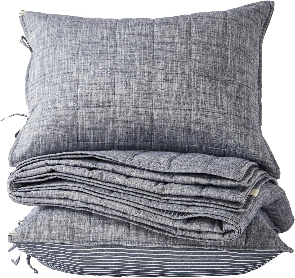 Navy Quilts Queen Size, Cotton Bedspreads Queen Size,3-Pieces Queen Quilt Set with Blue Stripe Bedding Coverlet Light Weight Quilted Blanket with 2 Pillow Shams - Image 5