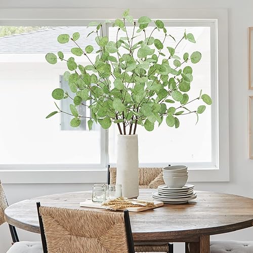 Miniatura 5 de Ruidazon 4 tallos de eucalipto artificiales, hojas de eucalipto de otoño de 27.5 pulgadas, tallos de flores de Navidad para el hogar, arreglos