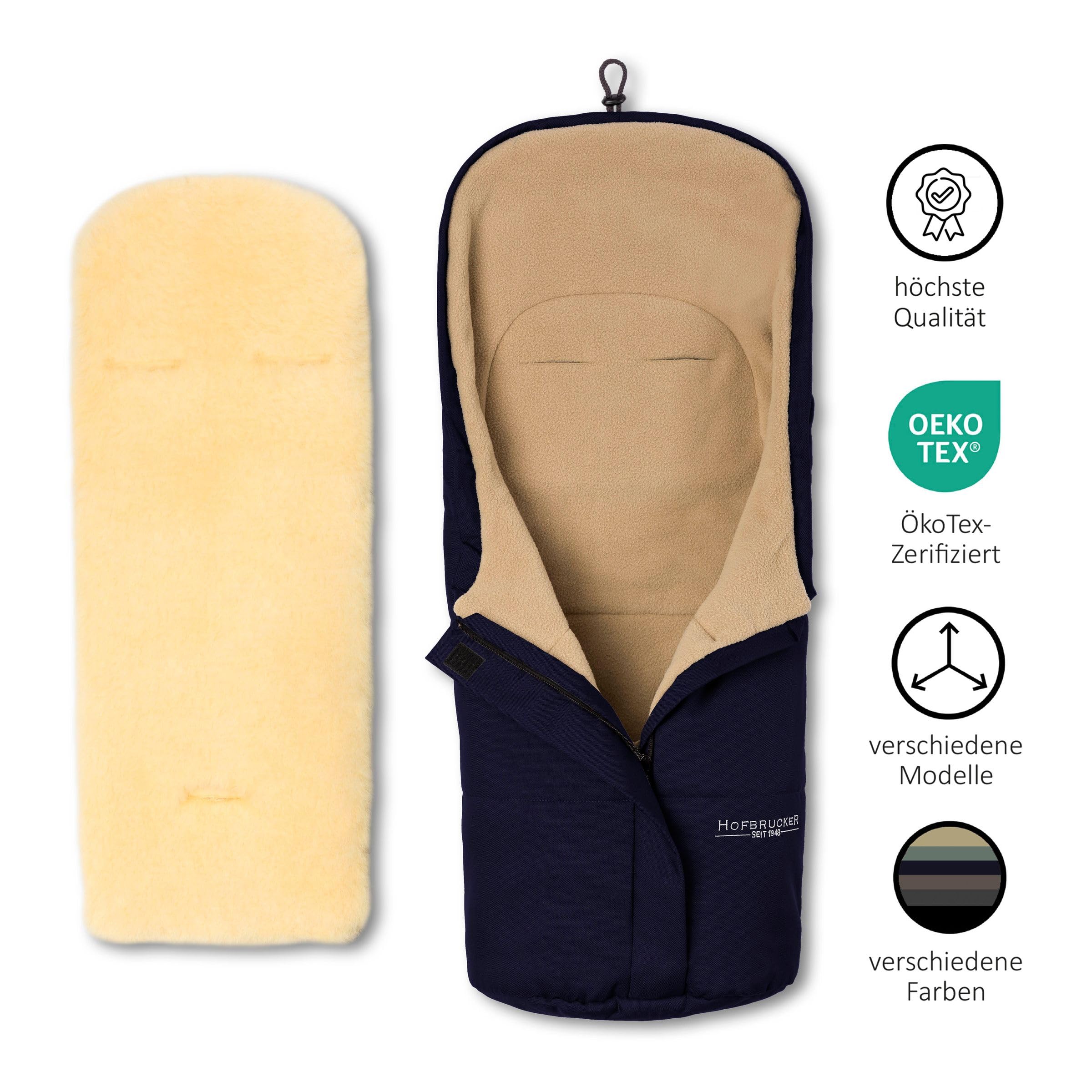Hofbrucker Lammfell-Fußsäckchen Leni für Babyschale & Kinderwagenschale | Lammfell herausnehmbar | Winterfusssack wasserabweisend & Mumienform | Lammfellfußsack Made in Germany