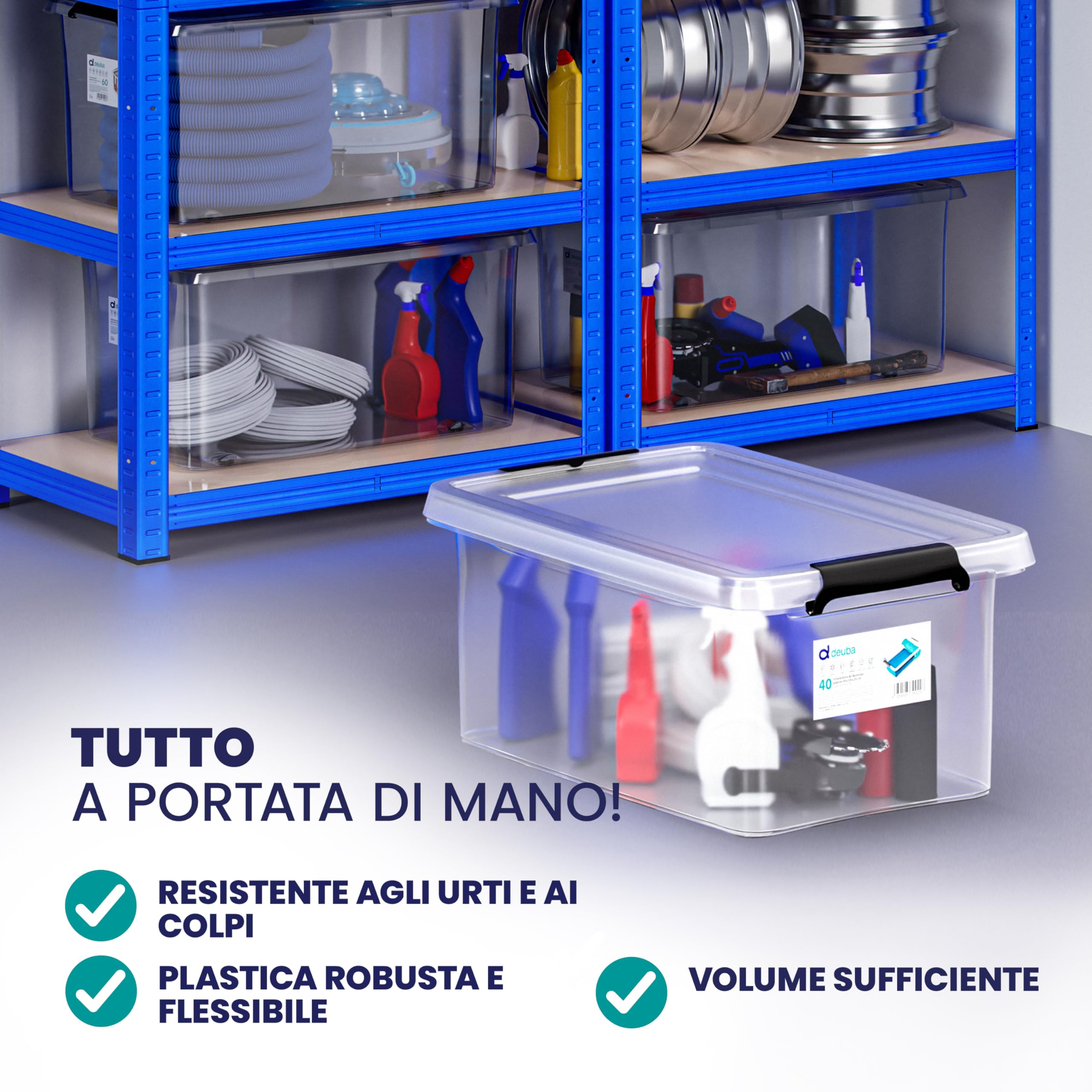Deuba® 8x Contenitore Trasparente 40L con Coperchio BPA Free Scatole Impilabili Scatola Organizer Cucina Congelatore Contenitori Plastica Box