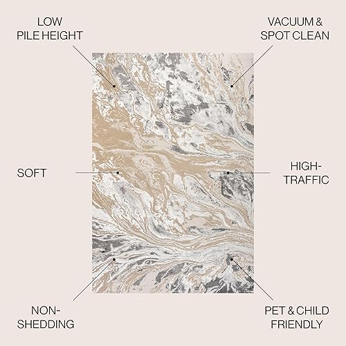 Miniatura 2 de JONATHAN Y SOR203F-4 - Alfombra abstracta, jaspeada con remolinos para interiores, estilo informal, tradicional, fácil de limpiar, para dormitorio,