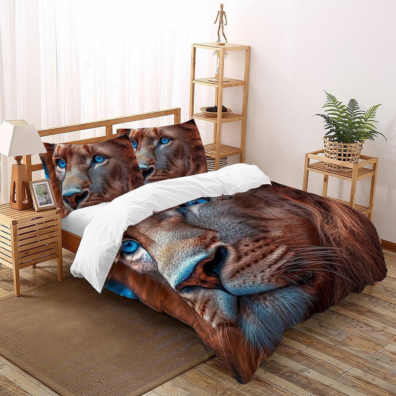 Housse de couette lion 260x220 anti-froissement en microfibre douce avec 2 taies d'oreiller