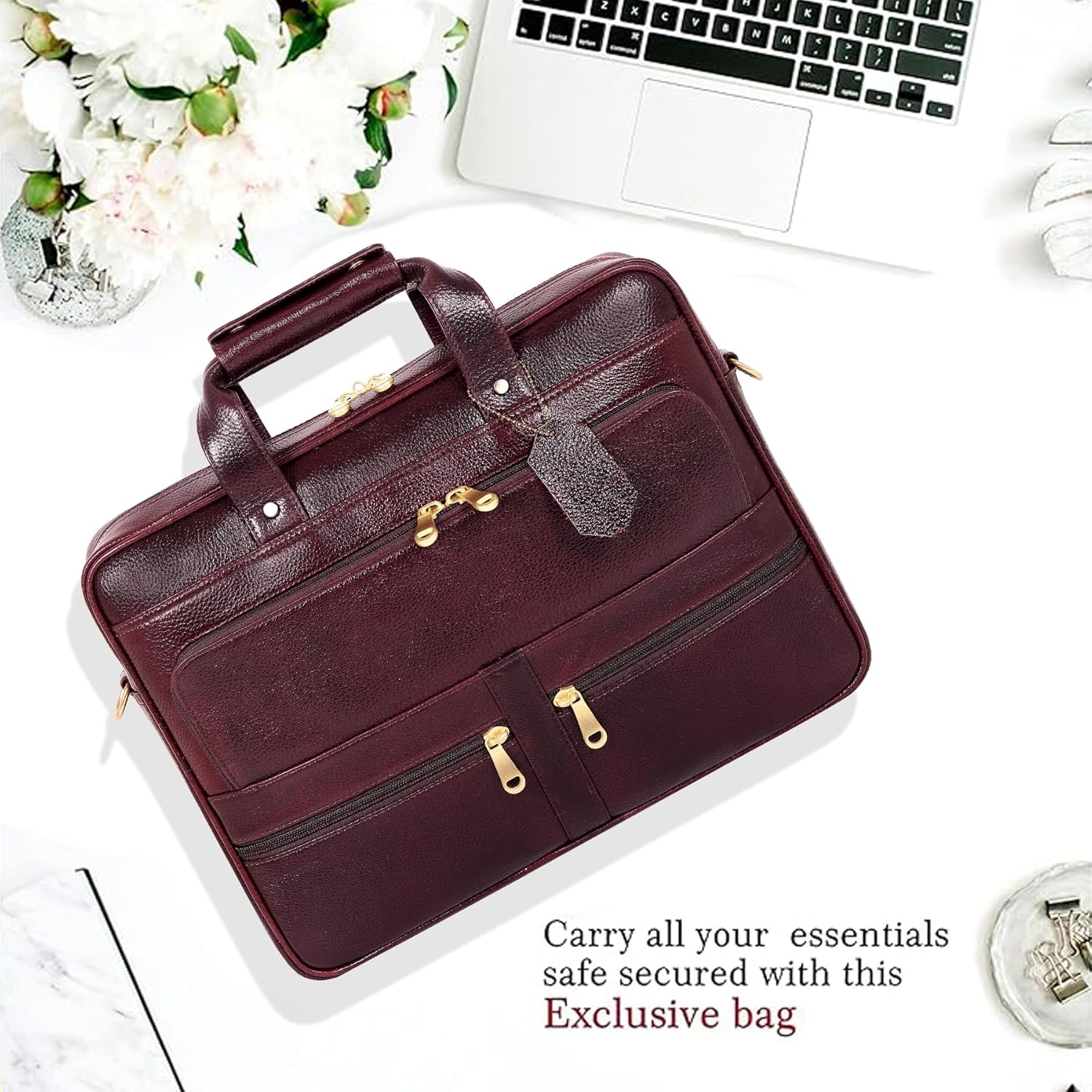 Da leather villa 16 Inch Leather briefcases Laptop Messenger Bags for Men and Women Best Office Satchel Bag