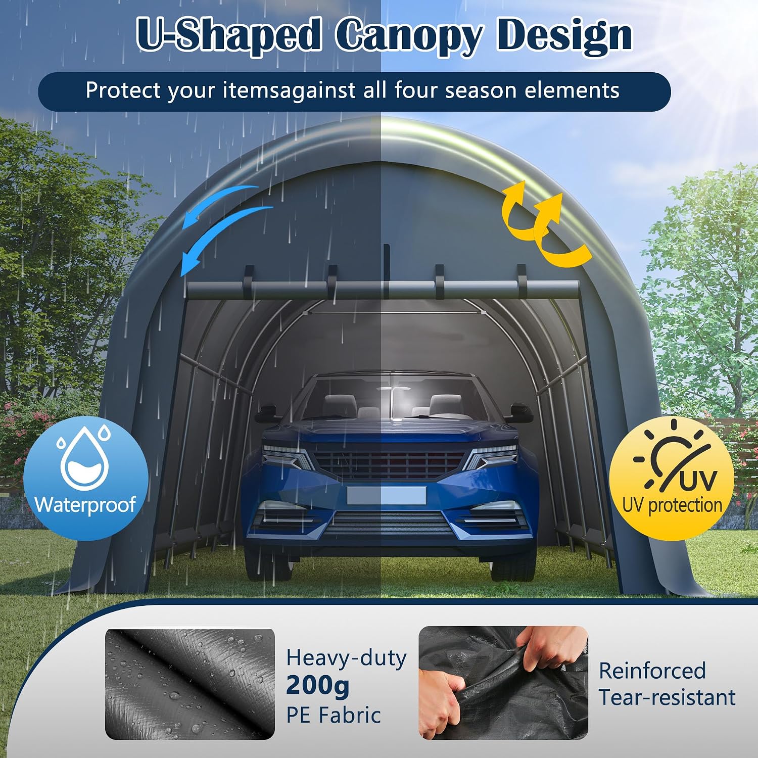 12 X 20 FT Heavy Duty Carport Canopy, Portable Garage with Roll Up Windows & Sturdy Cover, Extra Large Enclosed Carport & Metal Car Port Canopy Tent, All Weather Car Tent Garage for Truck RV (12x20FT)