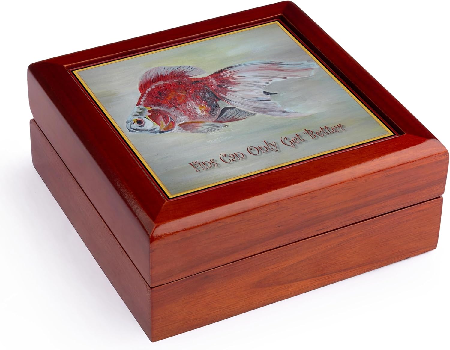 3dRose Fins Can Only Get Better- goldfish, ryukin, fantail, fish, aquarium fish, fresh water fish, Jewelry Box jb-48484-1
