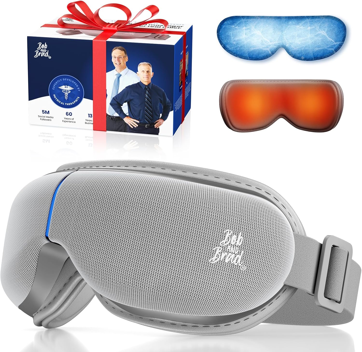 BOB AND BRAD Eye Massager Grey with Heat and Cold, EyeOasis 3 Elite Electric Eye Mask for Migraines, Dry Eyes and Tension, Gifts for Women, Men, Mothers and Dads