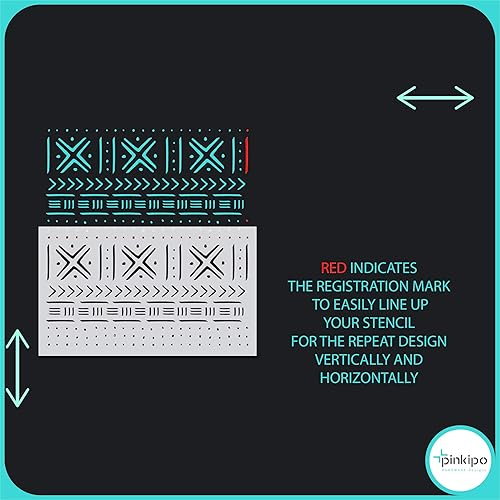 Miniatura 9 de PINKIPO 2 Pack, Mudcloth, Large WALL STENCIL, Modern Geometric Wall Stencils for Painting, Stencils For Walls, Tribal Wall Stencil Pattern