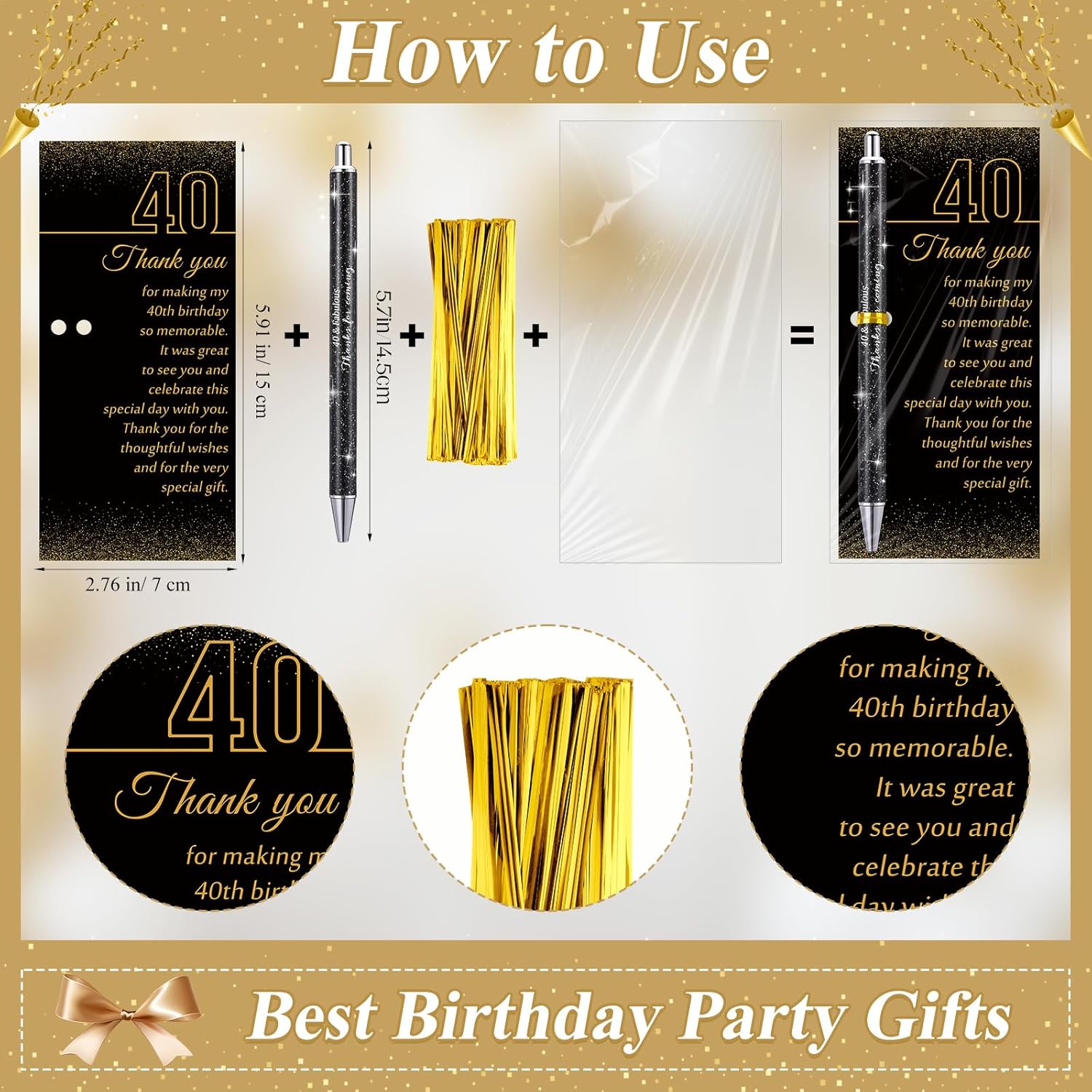 Feifeiya 24 Set 40th Birthday Party Favor for Guests Anniversary Appreciation Gifts Birthday Glitter Ballpoint Pen and Thank You Cards for Women Men Years Party Favor Decoration Supplies