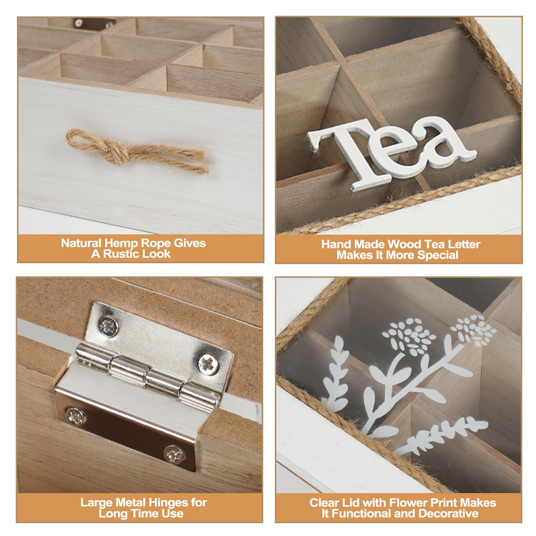 Boîte à thé, organiseurs et rangement en bois, 12 compartiments de rangement pour thé, organiseur de sachets de thé rustique, organiseur pour sachets de thé pour comptoir, armoire de cuisine