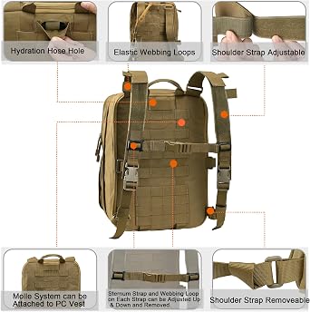 Tactical Expandable Backpack, Chest Rig Backpack MOLLE Assault Hydration Pack for PC Vest