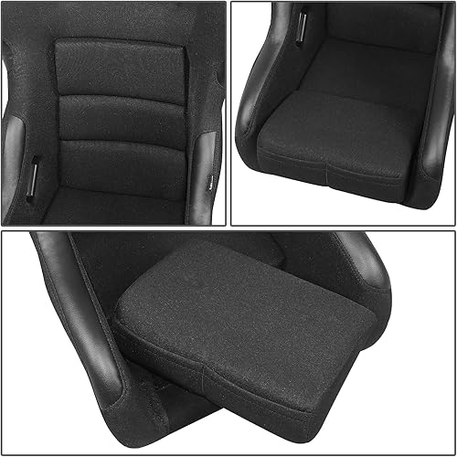 Vista 18 de NRG Innovations NRG-FRP-302BK Asiento de carreras con respaldo fijo de fibra de vidrio (grande), compatibilidad con arnés de 4 puntos, Alcántara