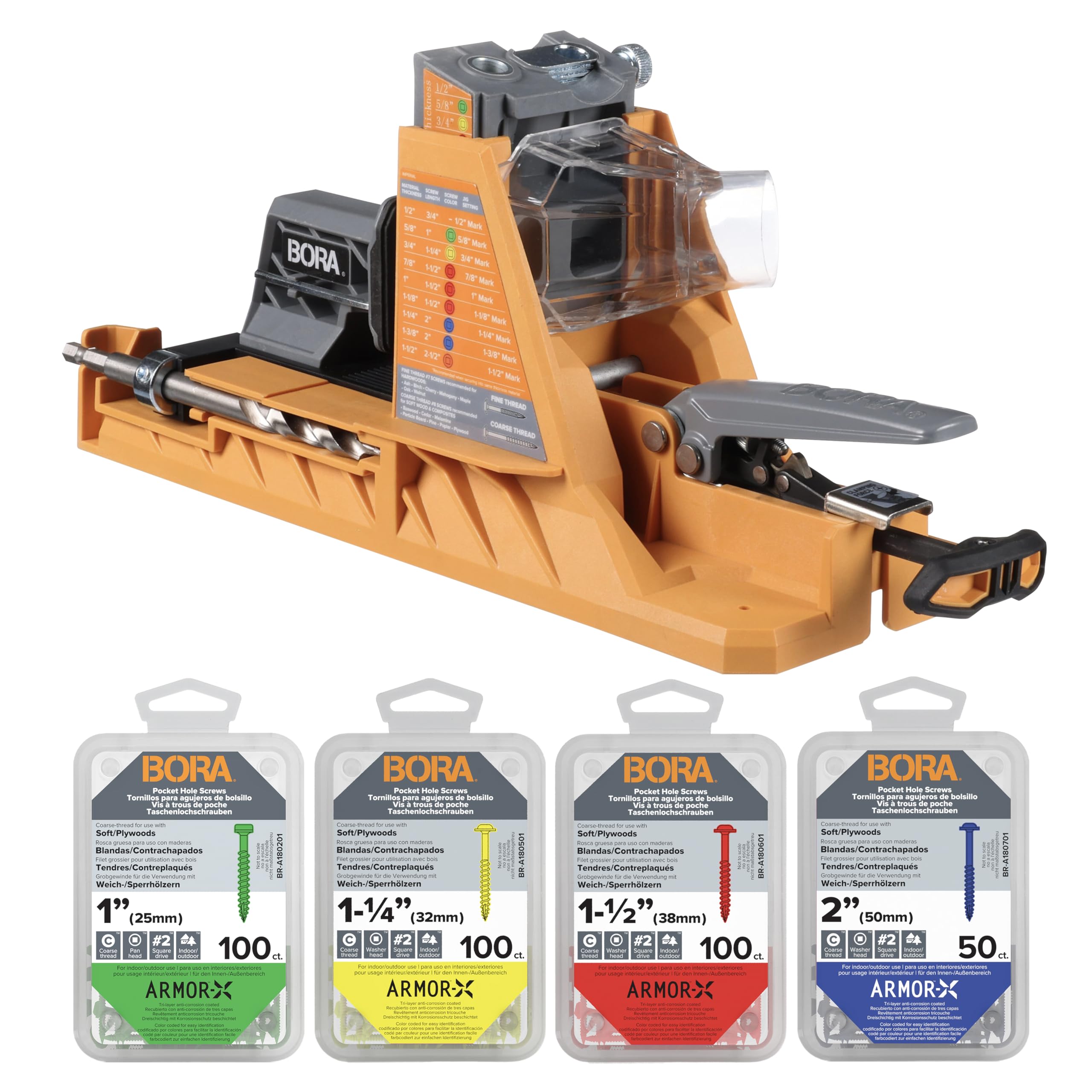 BORA Automatic Pocket Hole Jig Kit with 350 pc Screw Set