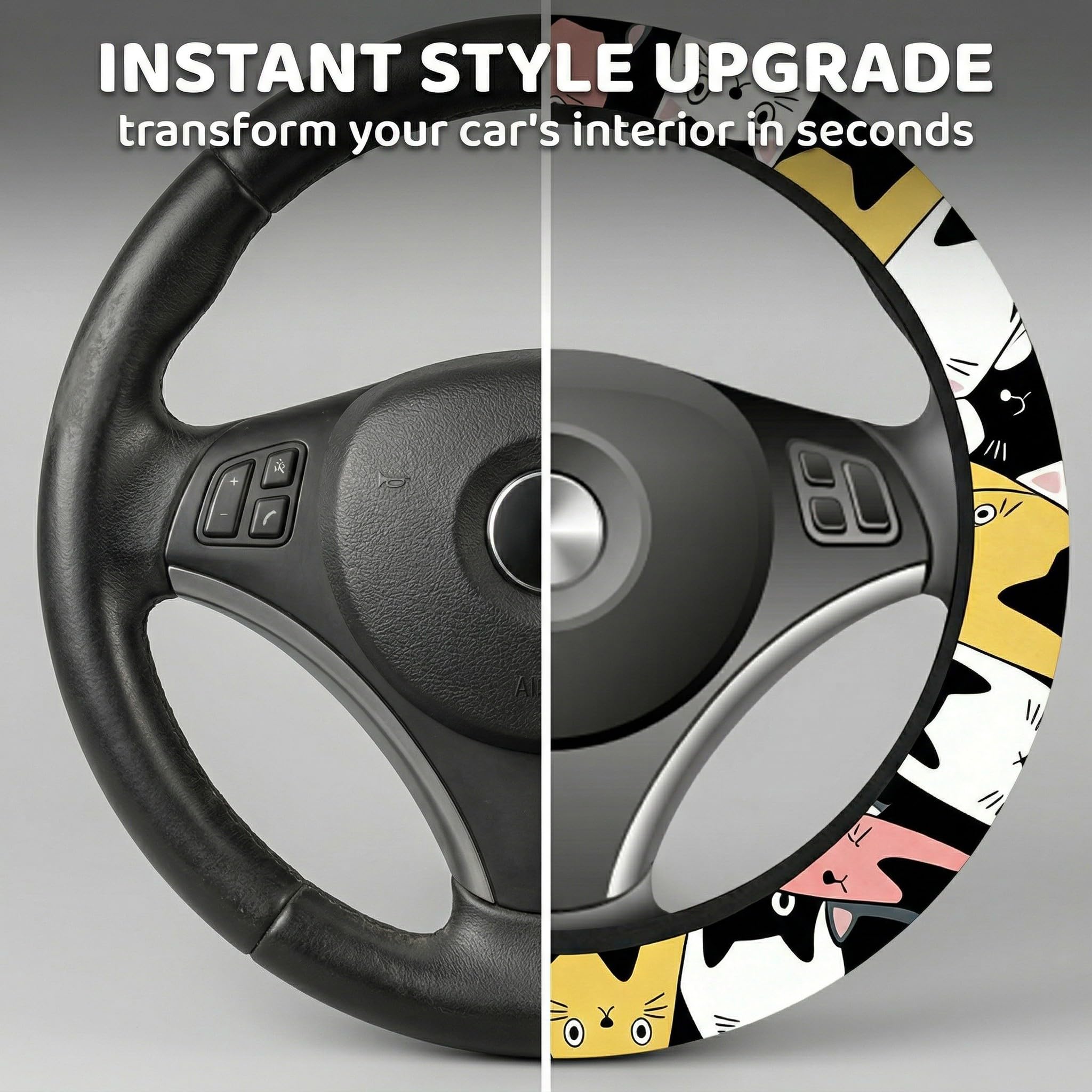 Coprivolante Auto Universale, Copri Volante Per Auto Universale, Copri Sterzo Antiscivolo, Morbido Elastico Copri Volante per Auto, Gatto