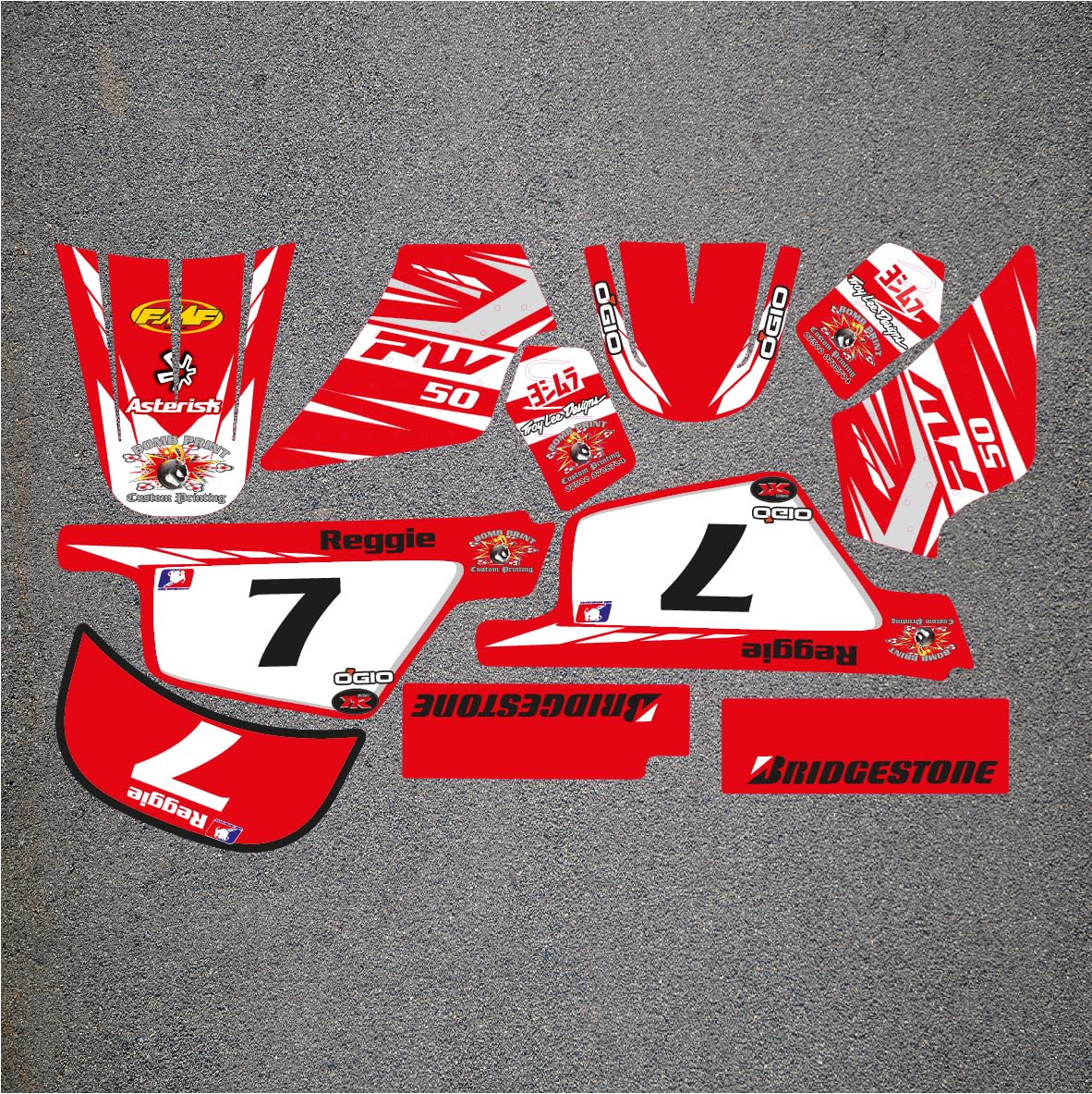 PW50 Replacement Graphics Stickers Decals Name & Number mx Laminate Vinyl Version 1