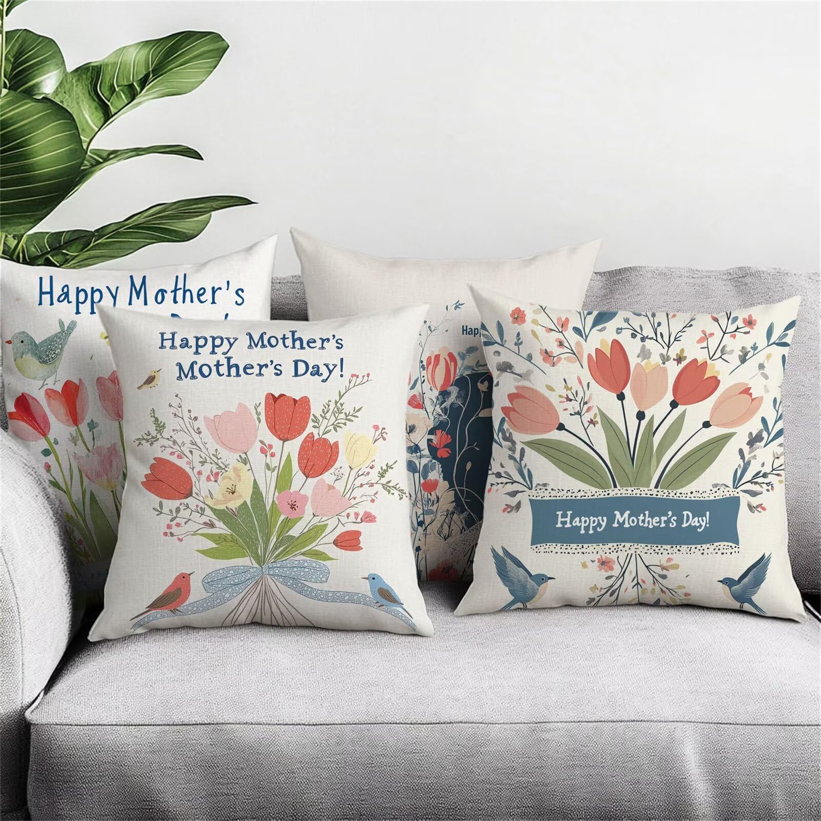 Festa della mamma Cuscini per Divano Esterno Giardino Tulipano Cuscini 70x70cm Grandi Copricuscini per Divani Impermeabili Linoi Cushion Covers per Interno/Esterno Balcone Estate Regalo,Set di 4 BZ-4