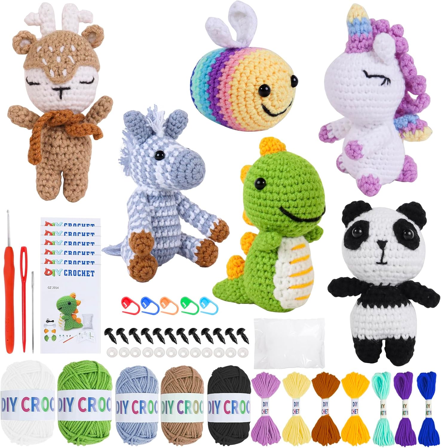 SIDUEBEL Crochet Kit for Beginners Kids Crochet Animal Knitting Kit for Adults 6PCS