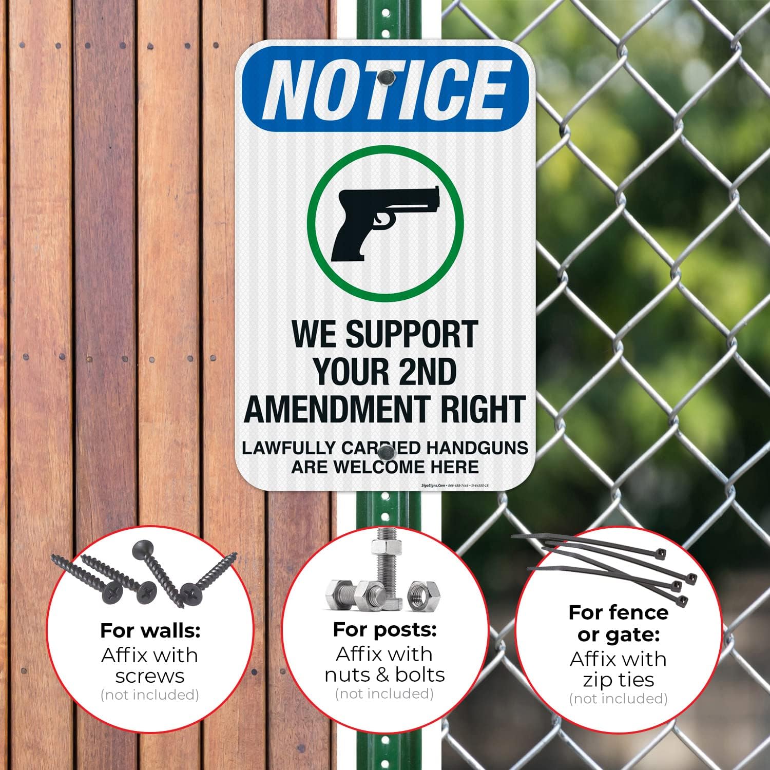 We Support Your 2nd Amendment Right Lawfully Carried Handguns are Welcome Here Sign, 12x18 Inches, 3M EGP Reflective .063 Aluminum, Fade Resistant, Made in USA