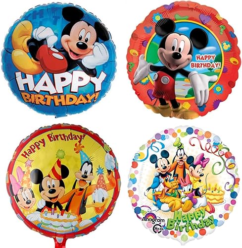 Globos de fiesta de cumpleaños de Mickey Mouse  Juego de 4 globos temáticos de Micky Mouse en varios estilos para un ramo de cumpleaños especial