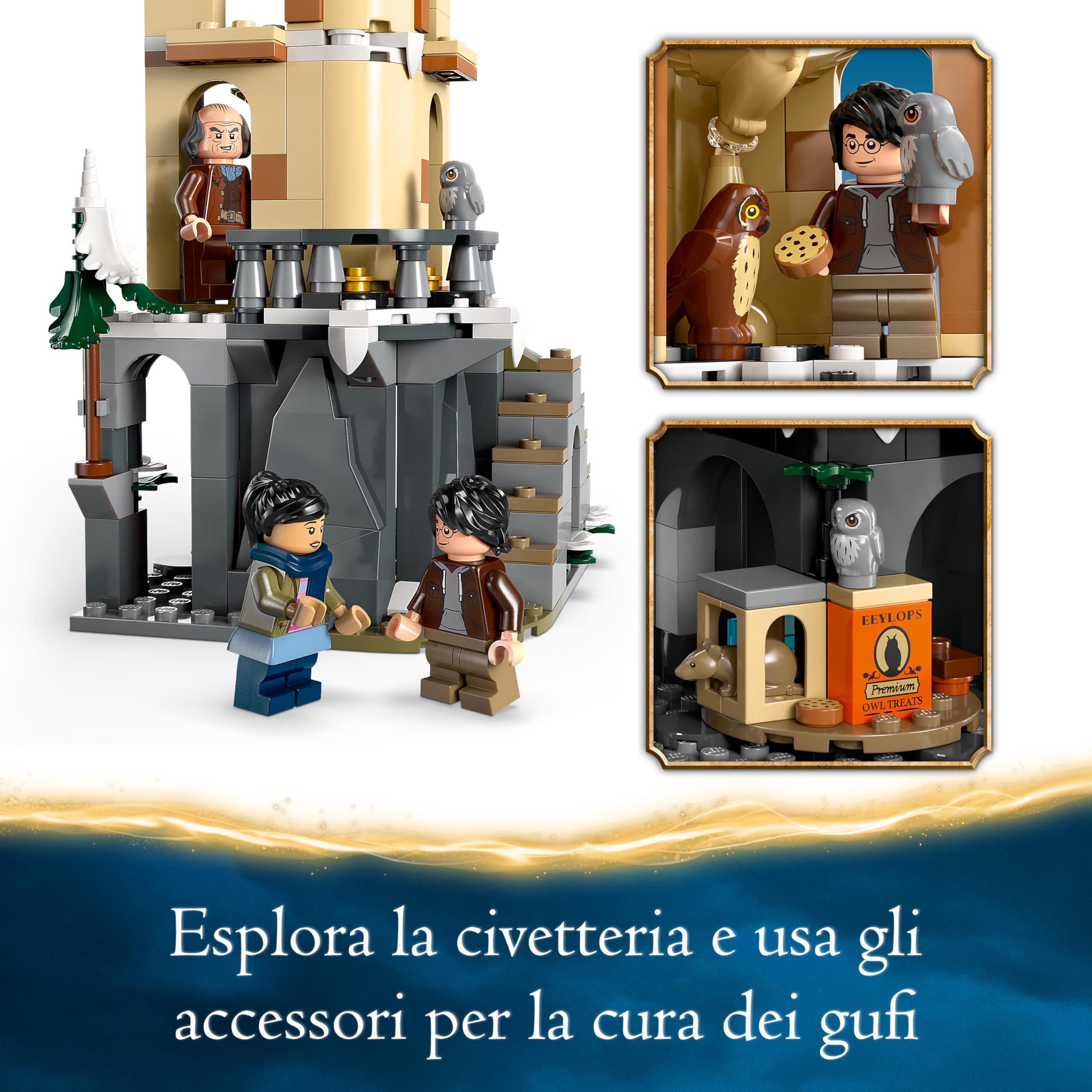 LEGO Harry Potter Guferia del Castello di Hogwarts, Gioco per Bambini e Bambine da 8 Anni in su con 3 Minifigure e 5 Gufi Giocattolo, Idea Regalo dal Wizarding World, Set Modulare 76430