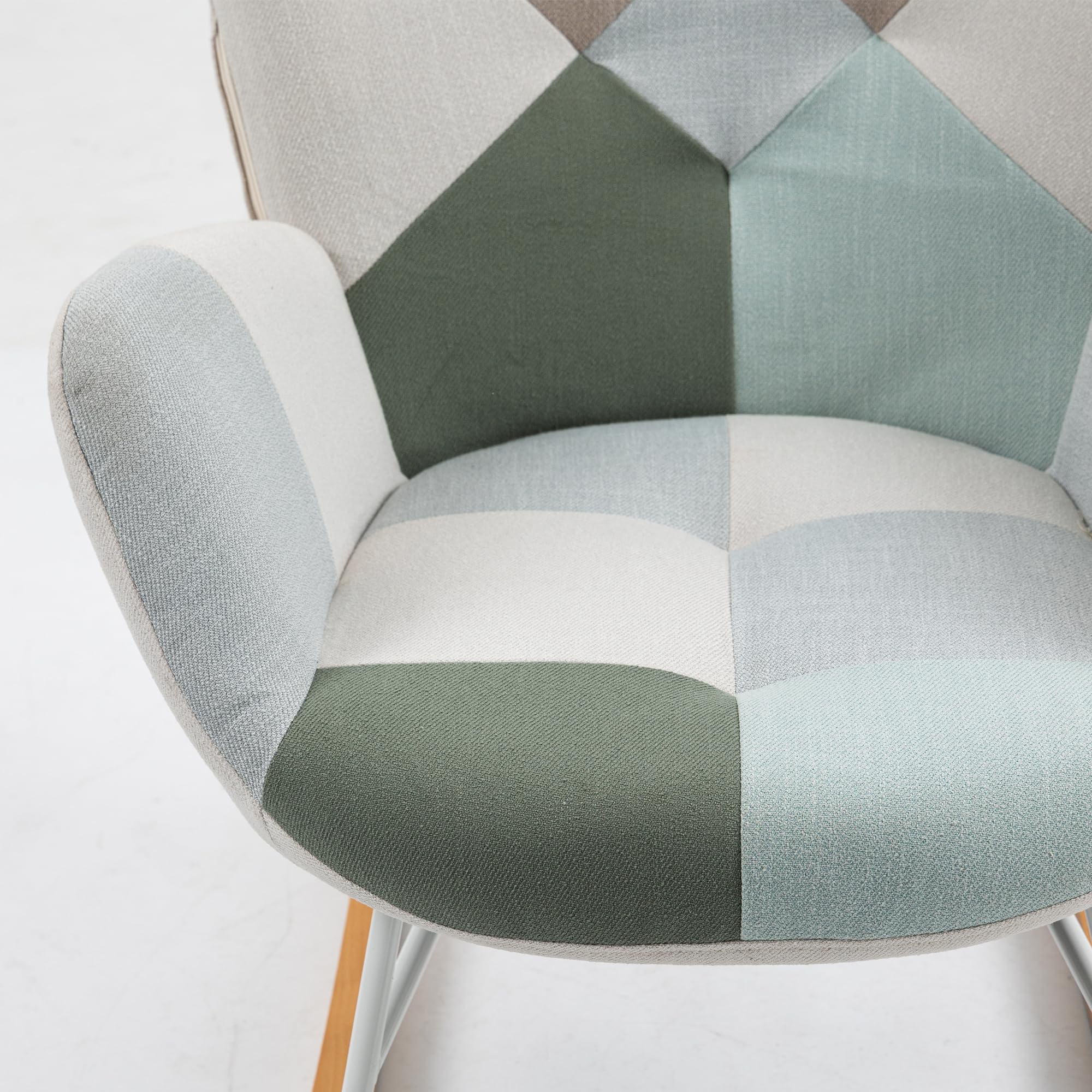 MEUBLE COSY Poltrona Relax, Sedia a Dondolo Confortevole in Tessuto Patchwork con Gambe in Legno e Metallo per Soggiorno, Decorazione con Bottoni