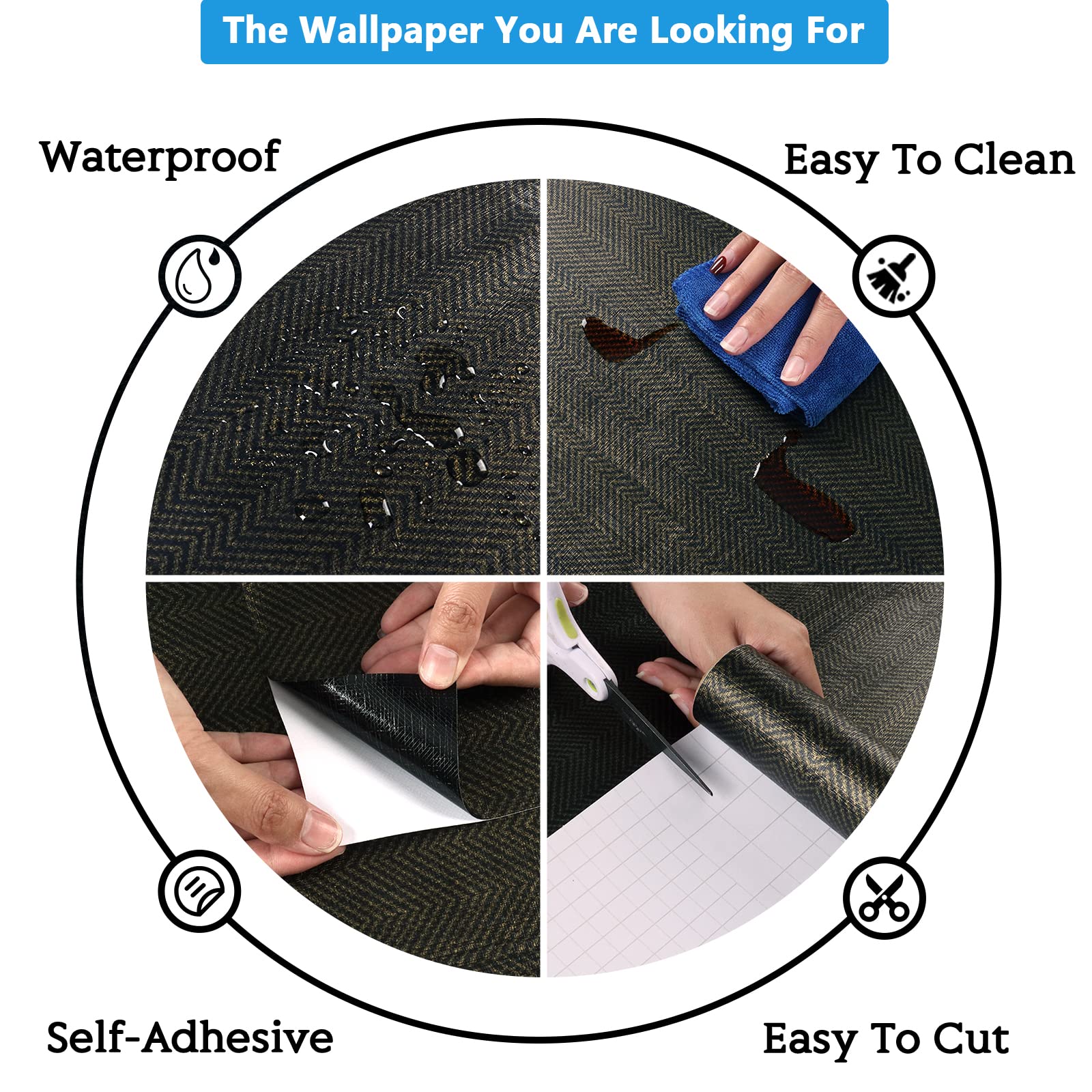 CRE8TIVE 24"x118" Black Gold Grasscloth Wallpaper Textured Wallpaper