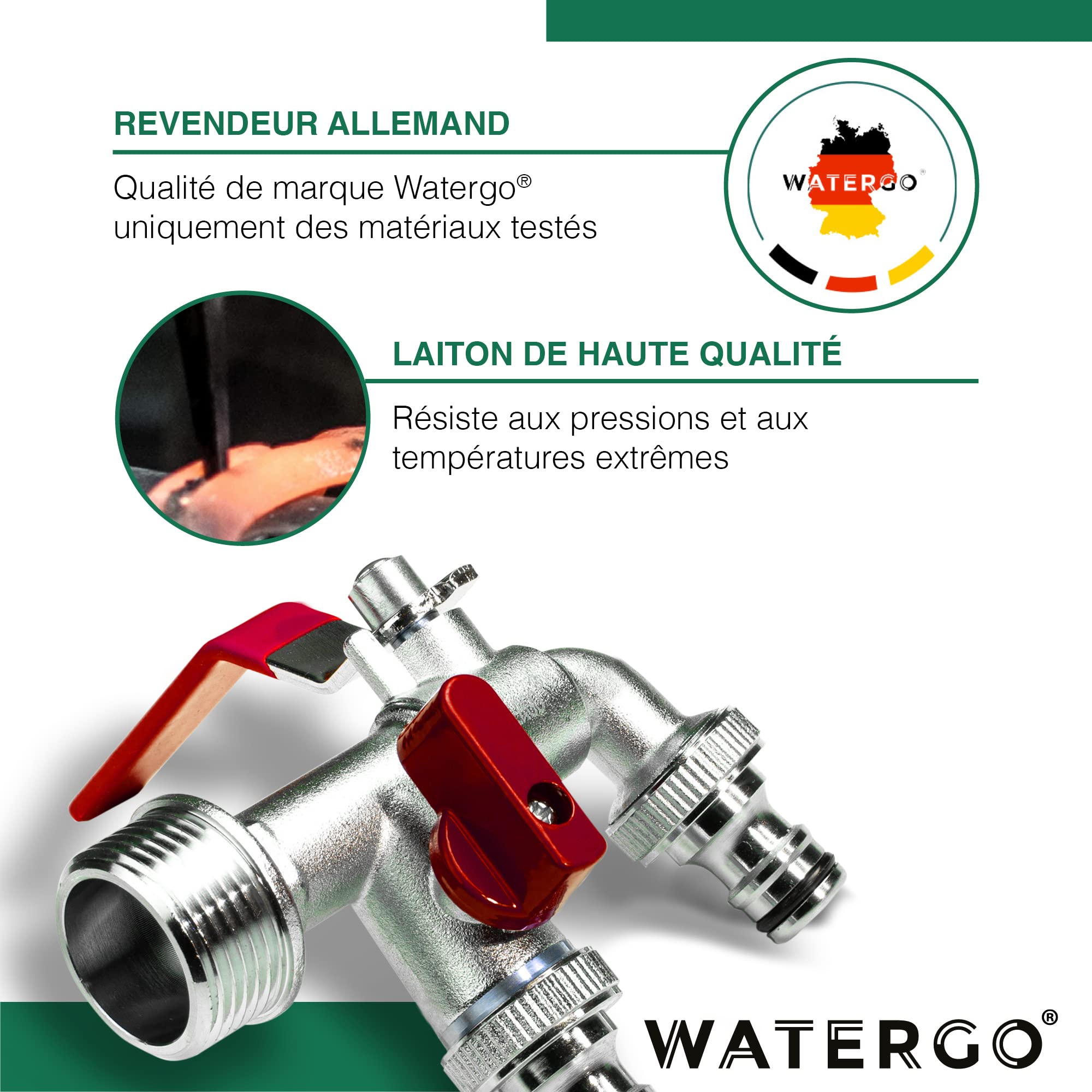 WATERGO Premium robinet double 3/4 pouce vert/robinet double en laiton