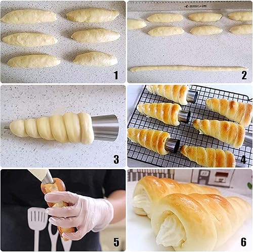 Miniatura 6 de Woohome Juego de 37 boquillas de canoli de tubos de canoli, moldes de cuerno de crema de acero inoxidable, boquilla de hojaldre de tuberías, moldes