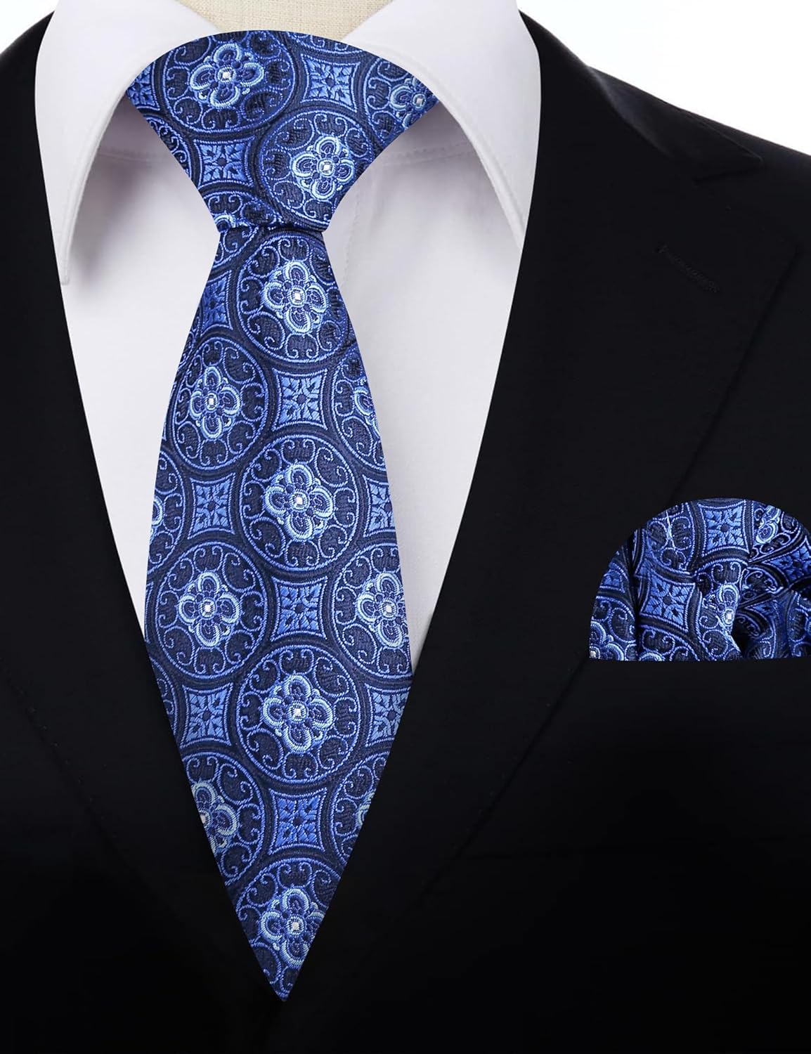 Alizeal Mens 3.15'' Vintage Necktie and Pocket Square Business Geometric Regular Patterns Tie and Hanky Set - Image 5