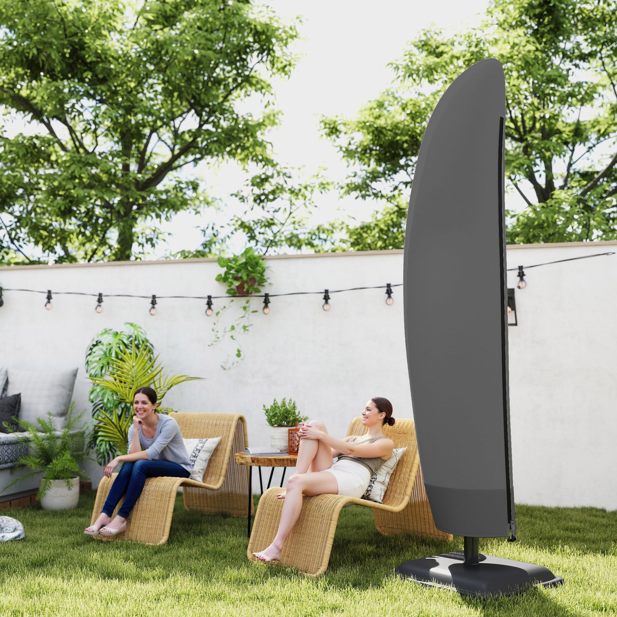 Outsunny Copri Ombrellone da Giardino Impermeabile, Copertura per Ombrelloni Rotondi da Ø396 cm o Quadrati da 304 cm con Cerniera e Laccio in Tessuto Oxford 600D, 220x56x56 cm, Nero