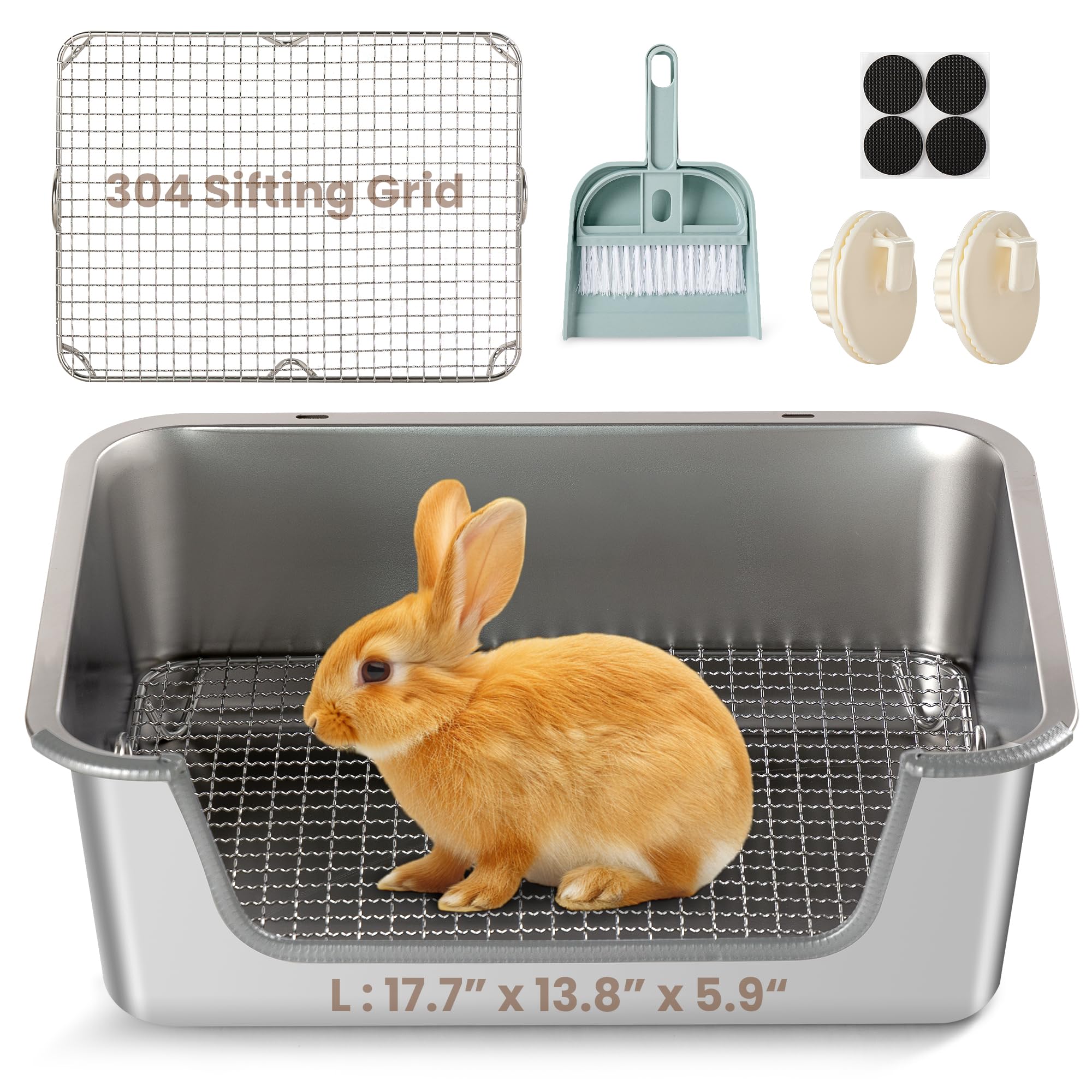 Aothey Rabbit Litter Box, Extra Large Bunny Litter Box with 304 Stainless Steel Sifting Tray & Hooks, Rabbit Litter Box, Easy to Clean and Odor