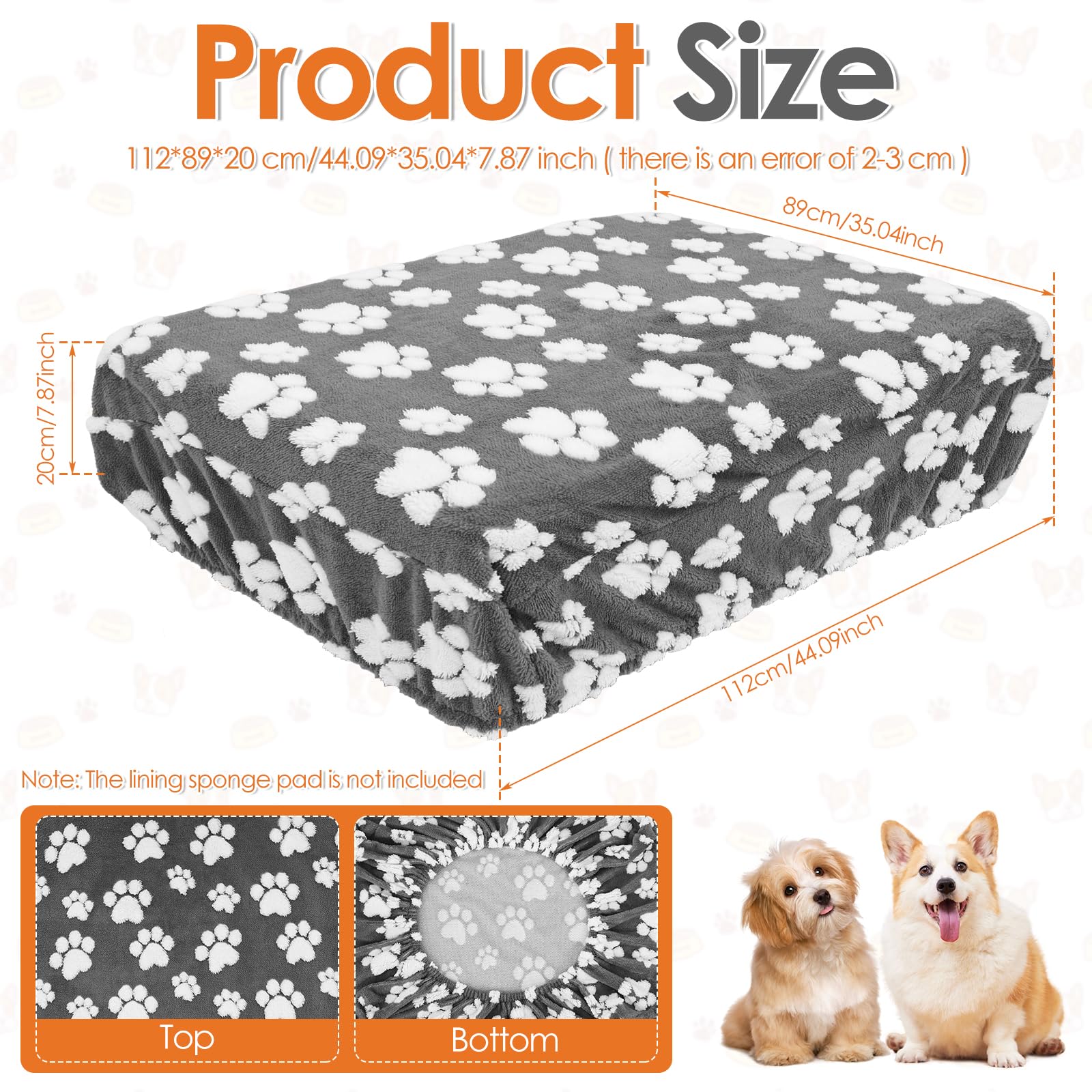 Housse de lit pour chien - Housse de lit pour chien - Imperméable - En velours doux - Lavable - 91 x 69 x 20 cm - 112 x 89 x 20 cm - Taille XL