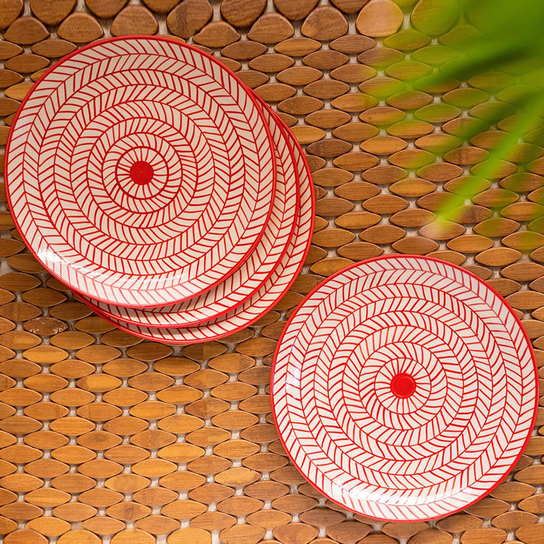 Buy ExclusiveLane 'Red Chevrons' Handpainted Ceramic Dinner Plates