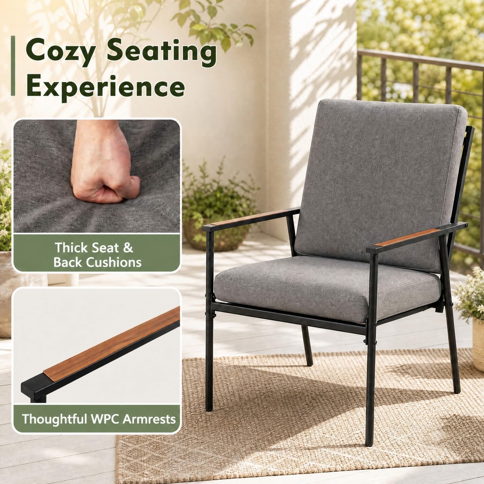 GOPLUS Juego de Muebles de Jardín Exterior de 3 Piezas con 4 Cojines | Conjunto de Conversación de Patio con 2 Sillas, Mesa Auxiliar de Vidrio Templado, Juego de Mesa y Sillas para Terraza Piscina