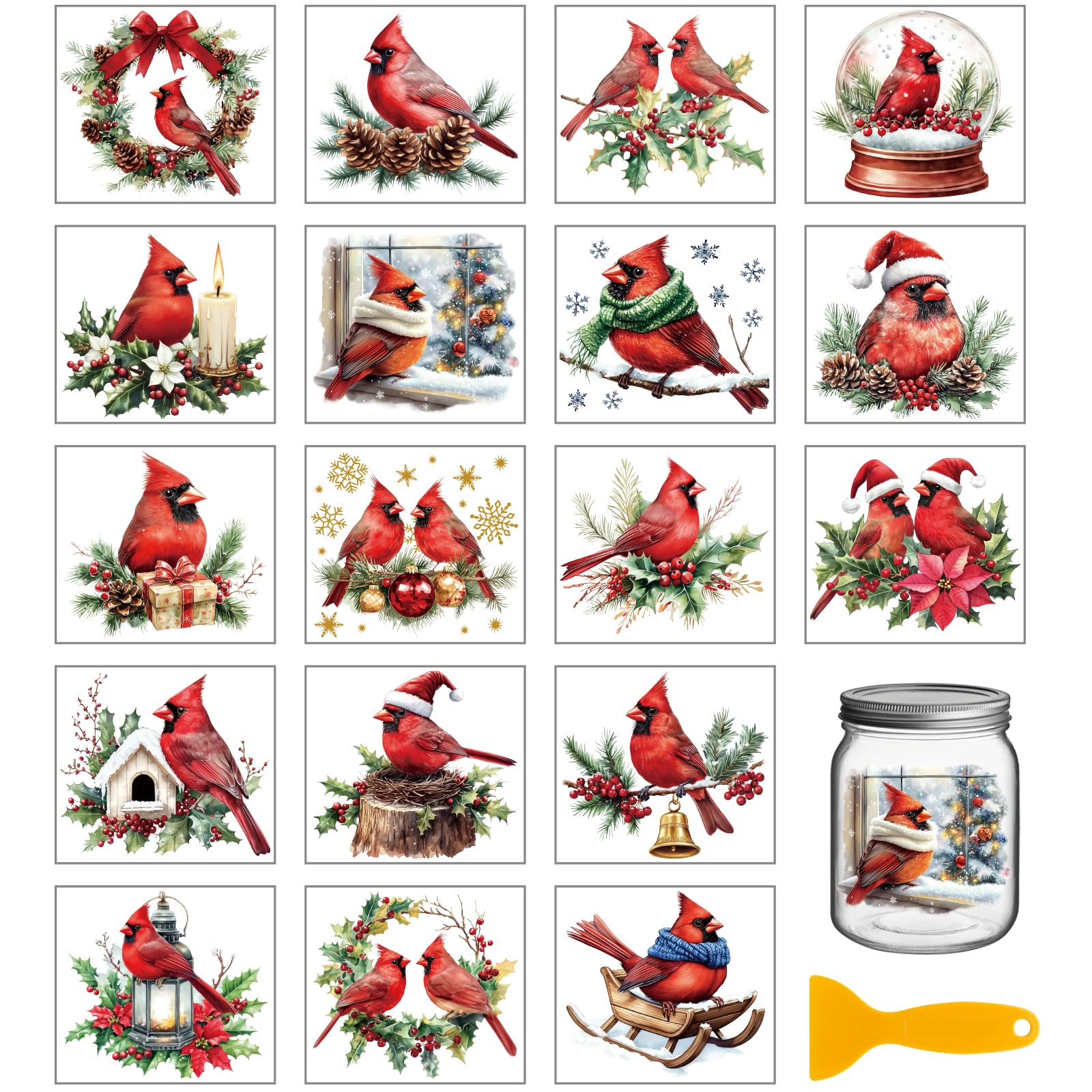 Autocollants transfert cardinal Noël GLOBLELAND finis les verres ternes 18 feuilles colorées