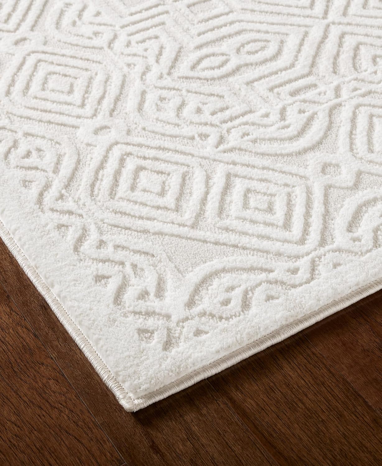 Ivory Medallion High-Low Texture Synthetic Area Rug