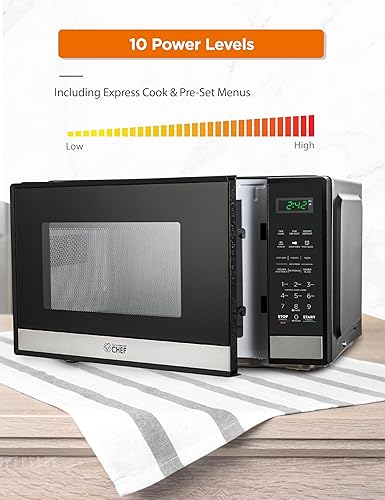 Vista 40 de COMMERCIAL CHEF Microondas de 0.7 pies cúbicos con 10 niveles de potencia, microondas de 700 W con pantalla digital, con cerradura de puerta de Negro