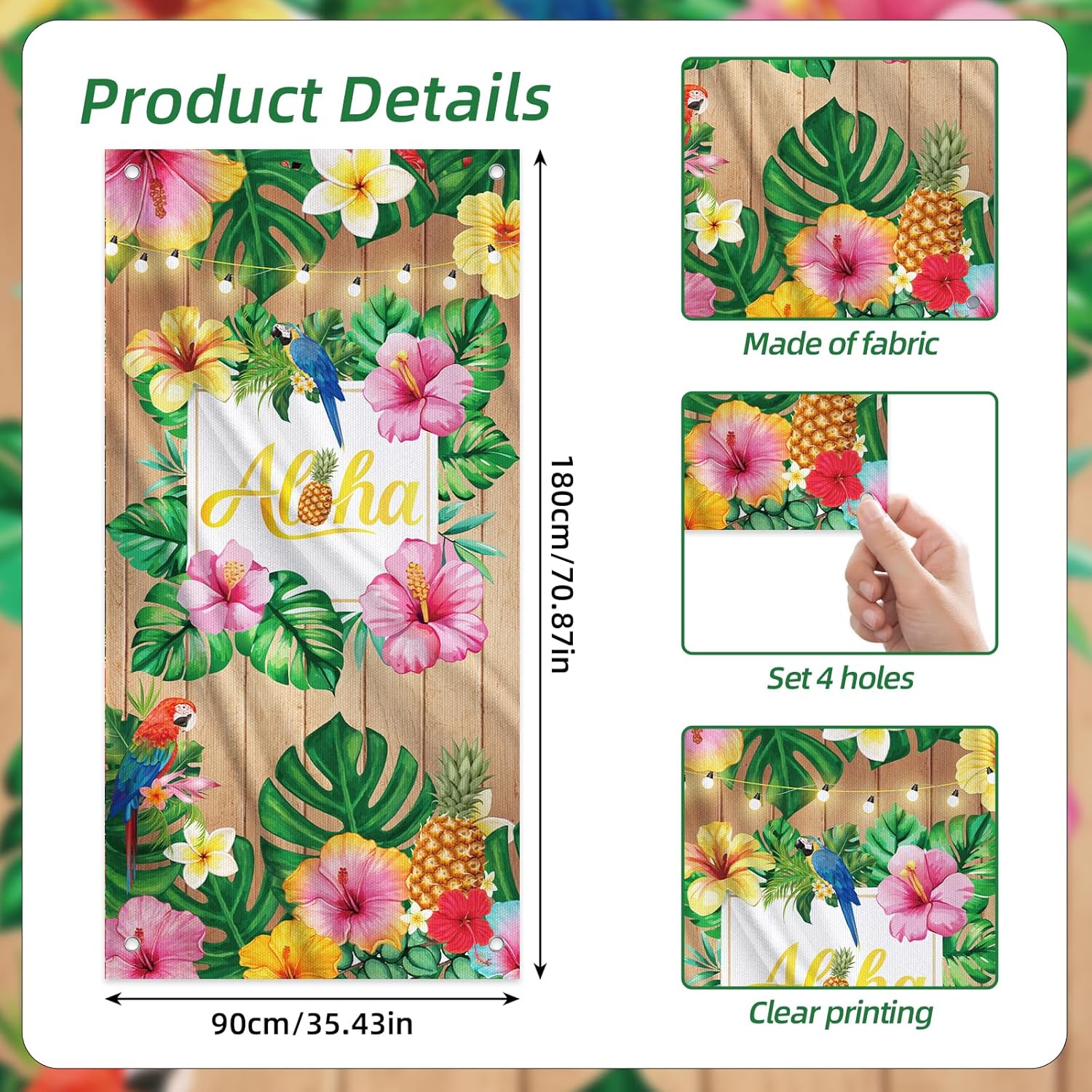 Aloha Door Cover Party Decoration, Summer Luau Front Door Banner Decor, Tropical Plants Pineapple Hawaiian Banner Party Supplies for Photo Backdrop Outdoor 35.4 x 70.9 Inch