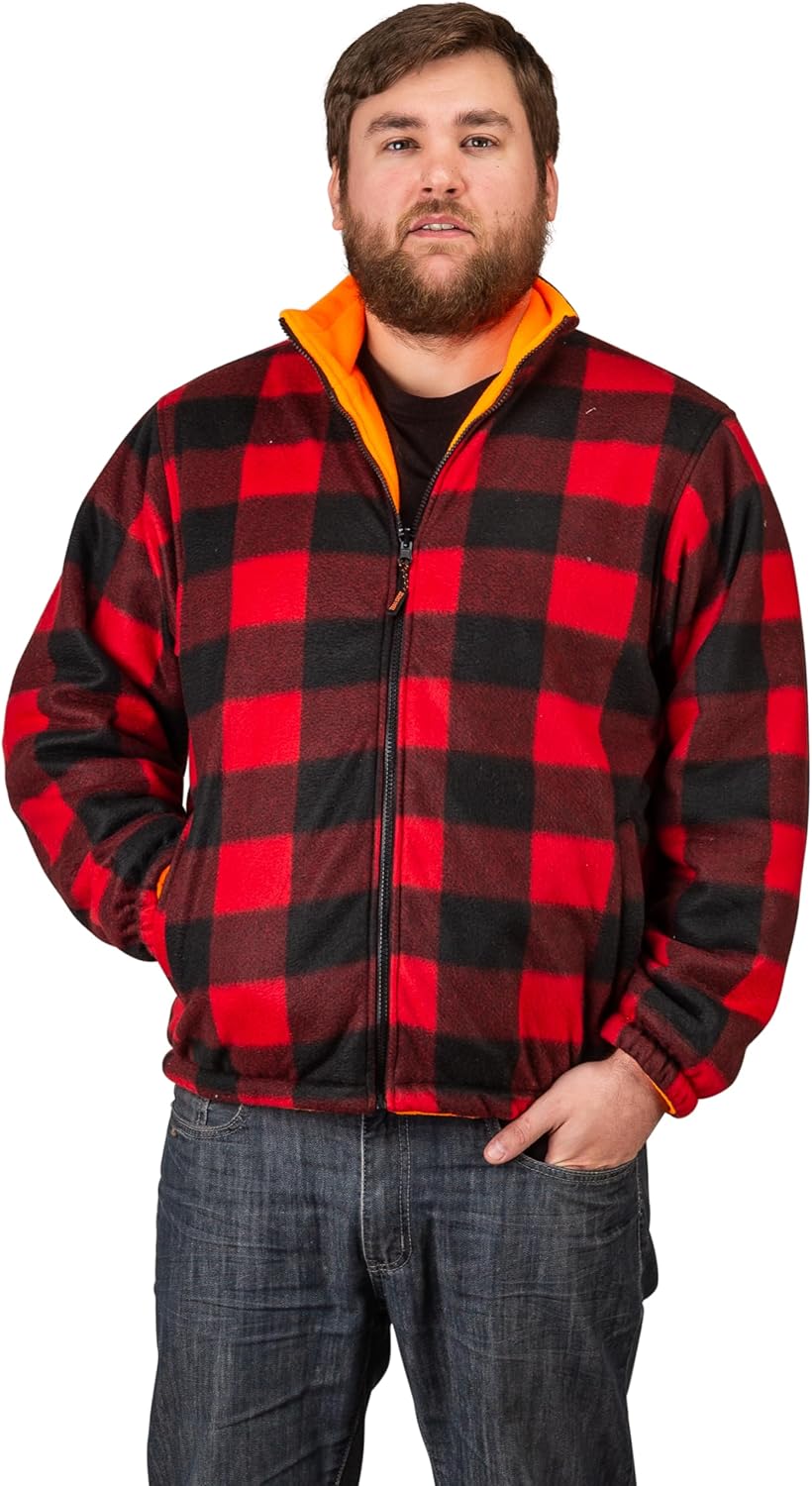 TrailCrest by Treel Men's Buffalo Plaid & Safety Blaze Orange Reversible Outdoorsman Workwear Jacket