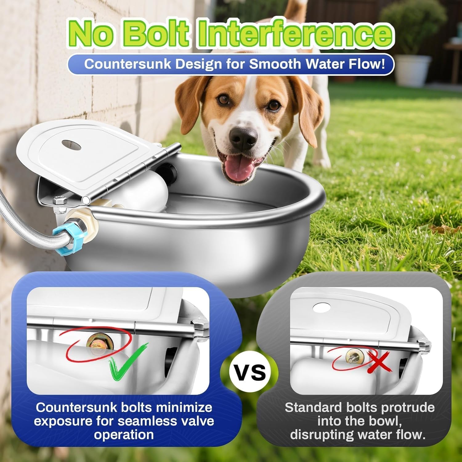 Automatic Animal Drinking Water Bowl with Float Valve, Stainless Steel Kit Includes Bowl, Standard Pipe, Replacement Valve, Quick Connector Adapter and Countersunk Bolts(Auto-Filling)