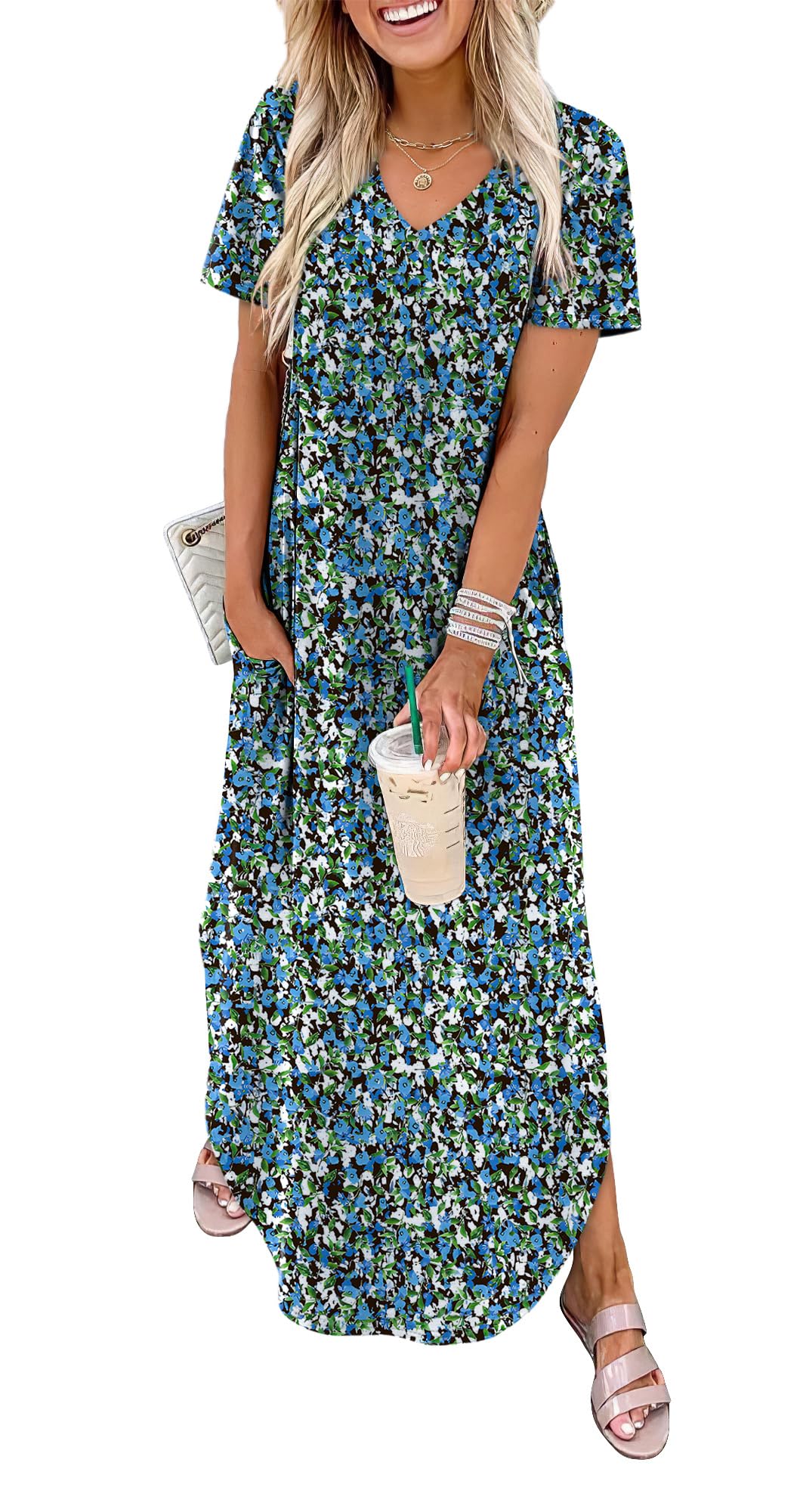 WIHOLL Women's Summer Short Sleeve Maxi Dress