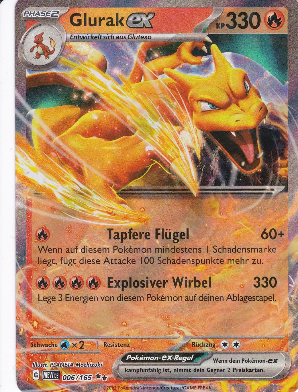Karmesin & Purpur – 151-6/207 - Glurak ex - Double Rare - Pokemon - mit LMS Trading Grußkarte