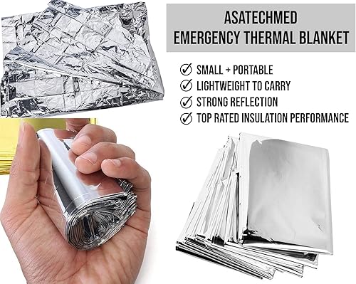 Miniatura 2 de ASA TECHMED Mantas térmicas de Mylar de emergencia a granel, manta espacial, kit de supervivencia para camping, kit de primeros auxilios para