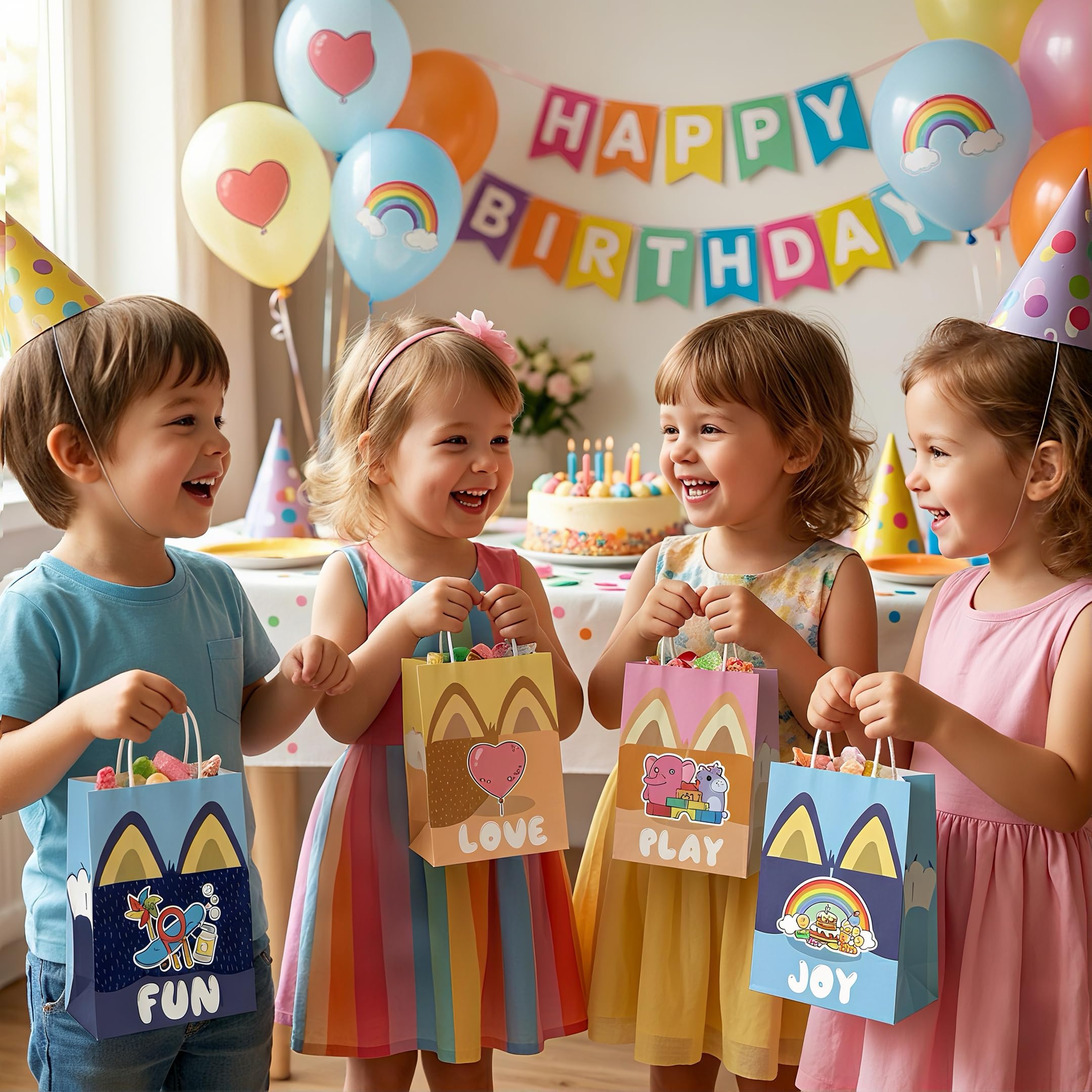 TimEmbrace Blue Puppy Goodie Bags, 16 Count Small Party Favor Bags and Gift Bags for Kids Birthday, Holiday Events and Treats, Eco-Friendly Reusable Paper, 8.27 x 5.9 x 3.2 Inches