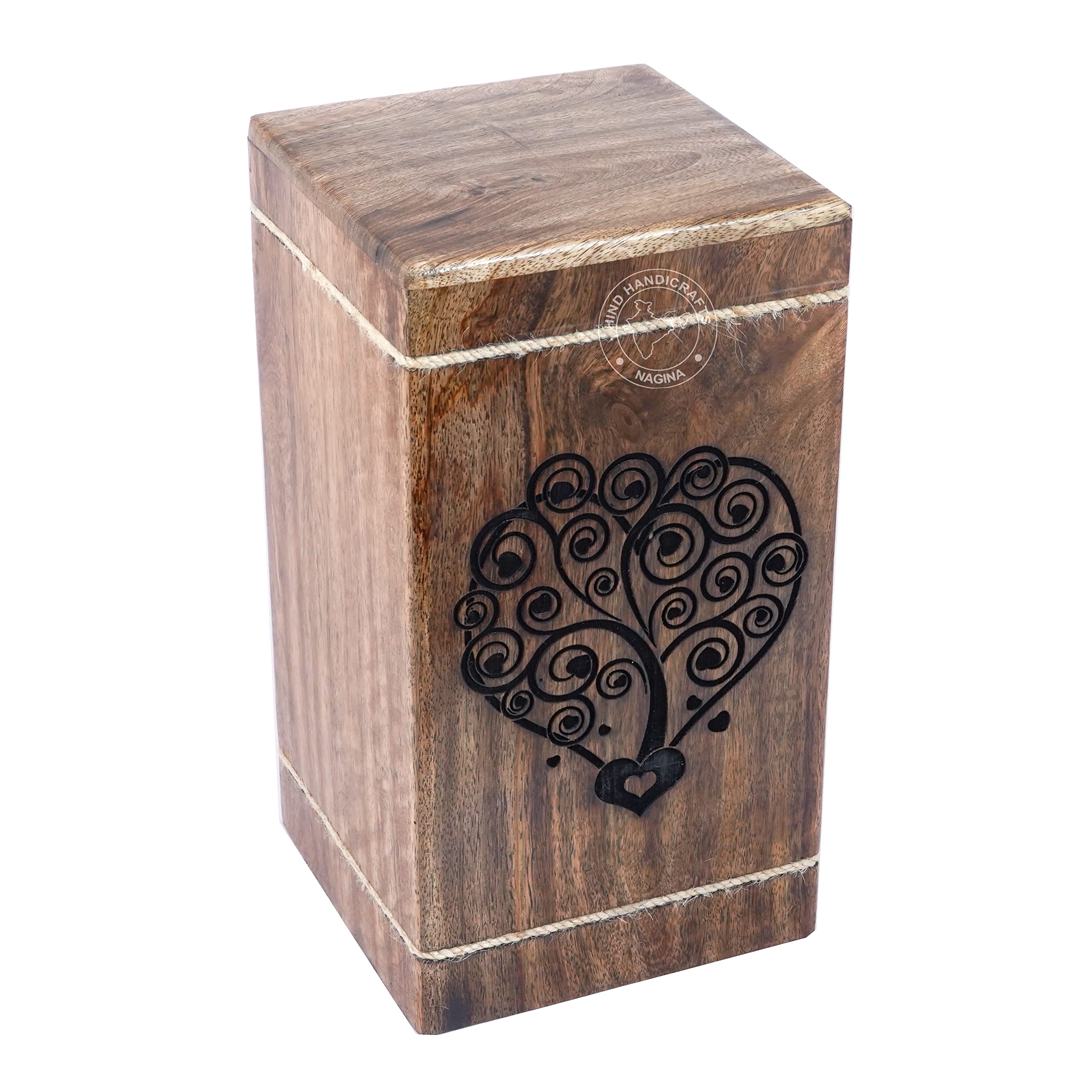 Hind Handicrafts Heart Shaped Tree of Life Wooden Urns for Human Ashes Adult Large - Rosewood Cremation Urn for Ashes - Burial Urn for Columbarium - Funeral Urn Box (Multi, 250 LB - Hardwood)
