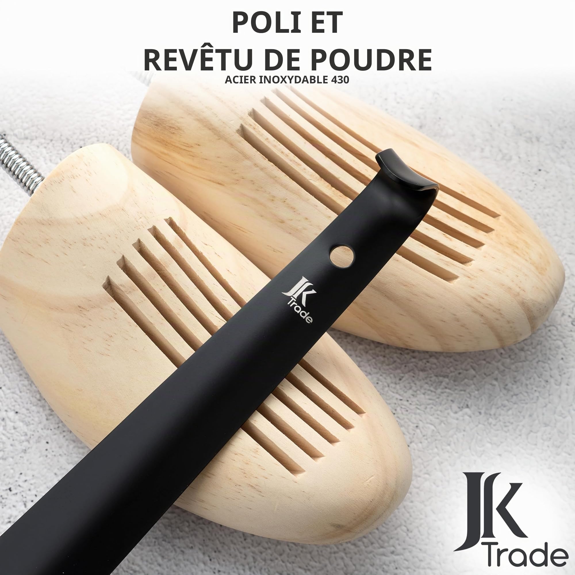 JK Trade® Lot de 3 chausse-pieds en acier inoxydable solide | 15, 29 et 42cm | Chausse-pied court en acier inoxydable, moyen et long | N'abîme pas le dos | Longueur et largeur optimisées | Business