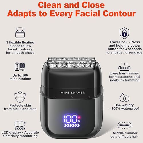 Miniatura 3 de Telfun Mini afeitadoras eléctricas de aluminio para hombres, afeitadora facial portátil de viaje para hombres, afeitadora de barba eléctrica USB-C