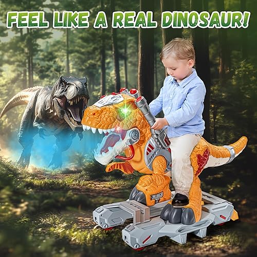 Miniatura 6 de Coches de juguete de dinosaurio para niños, juguetes eléctricos con música, luz y humo, regalo para niños de 3 a 5 años, scooter para niños