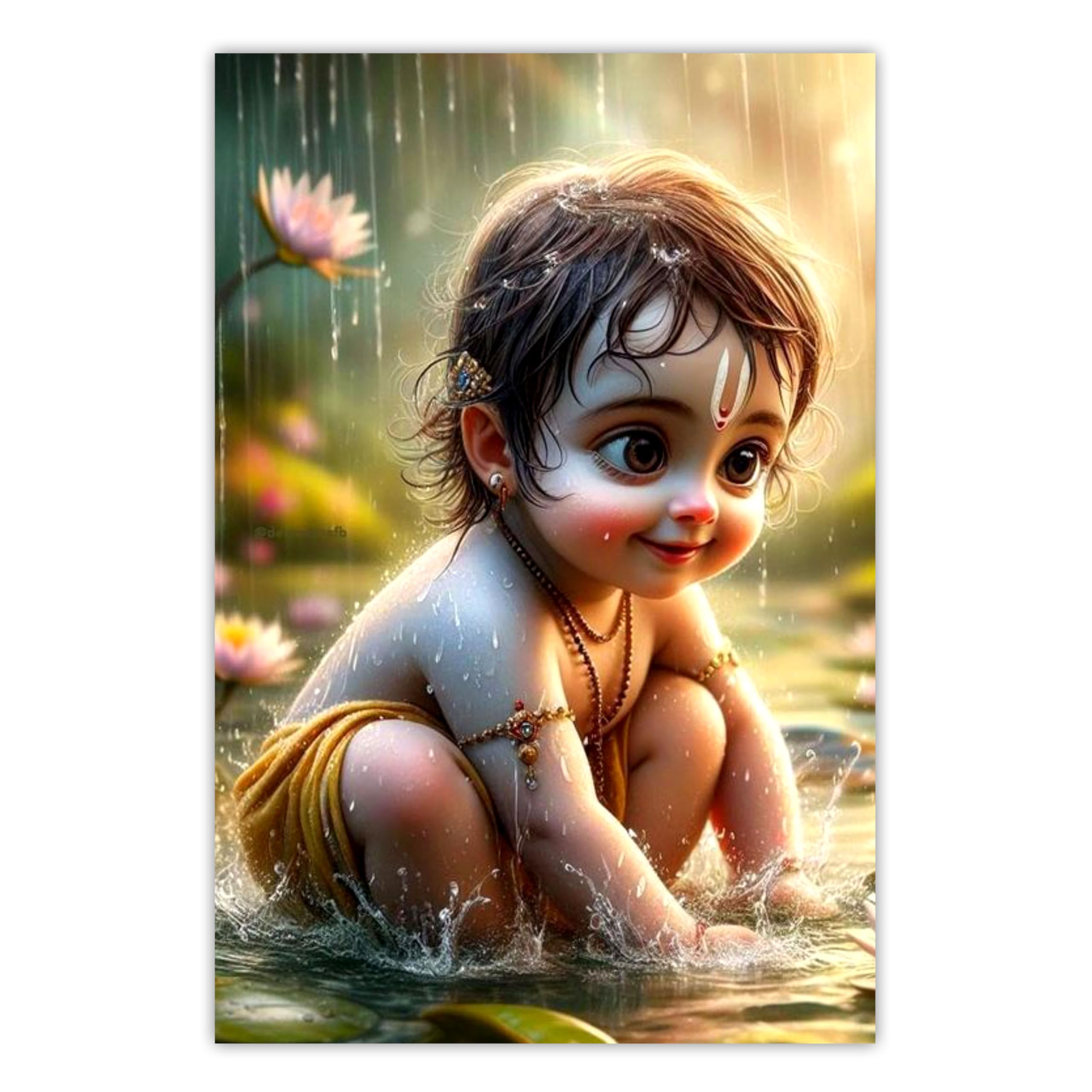 Clickedin Baby Krishna Photo Posters For Pregnant Women, Self Adhesive Cute Bal Gopal Poster For Room Wall Decoration (Pack Of 1) (Design 2)