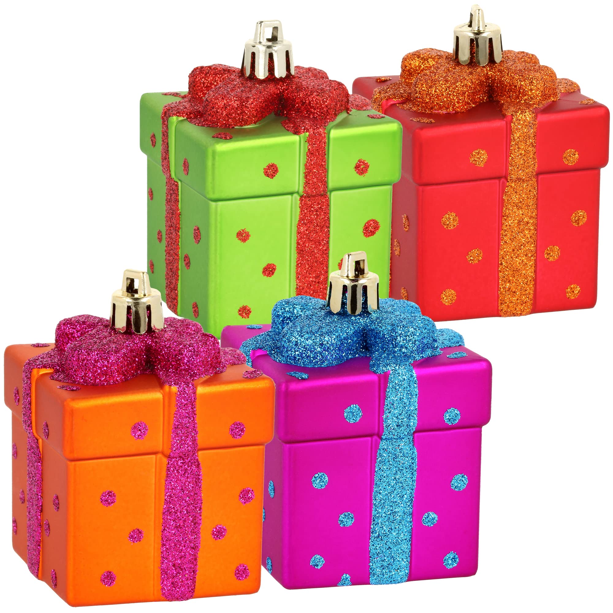 COM-FOUR® 4X Christmas Tree Pendant Gift - Caja de Regalo con Forma de Bola de Navidad - Decoraciones para árboles de Navidad en Forma de Regalo para la decoración