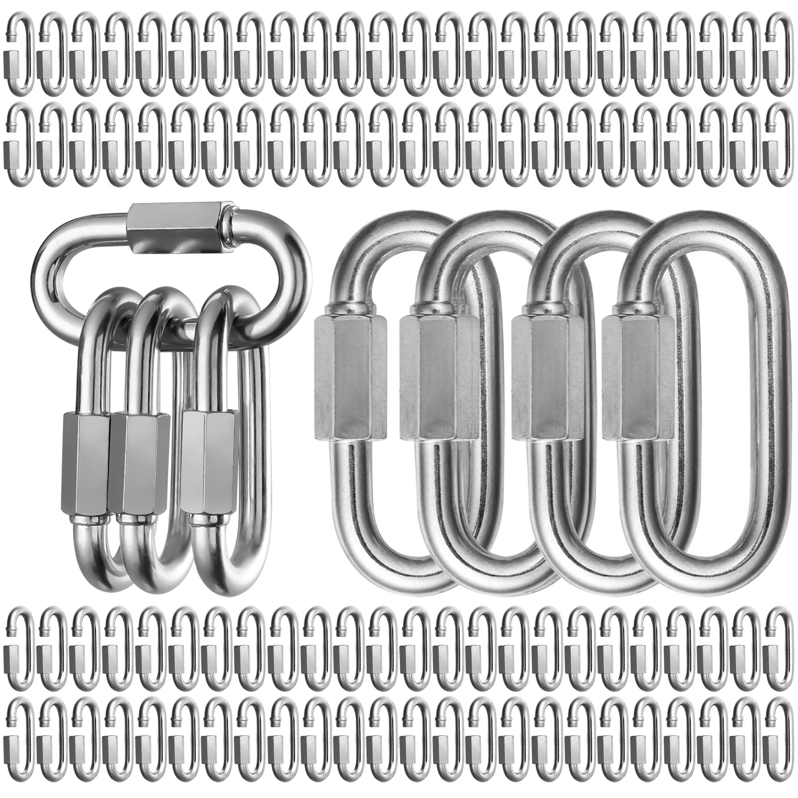 60Pack 2.3 Inch Chain Quick Link, 600lbs Capacity 1/4” Quick Links Oval Locking Carabiners, Galvanized Thread Quick Link Chain Connector Hardware for